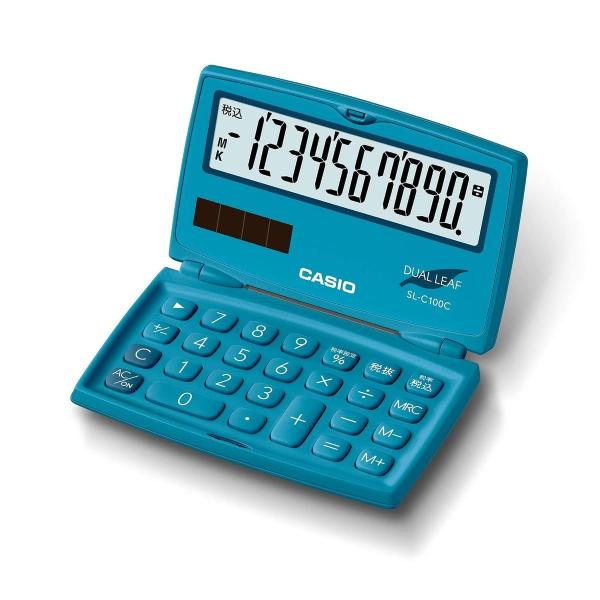 電卓 10桁 折りたたみ 手帳タイプ ポップ カラフル 税計算機能 携帯 レイクブルー カシオ SL-C100C-BU-N