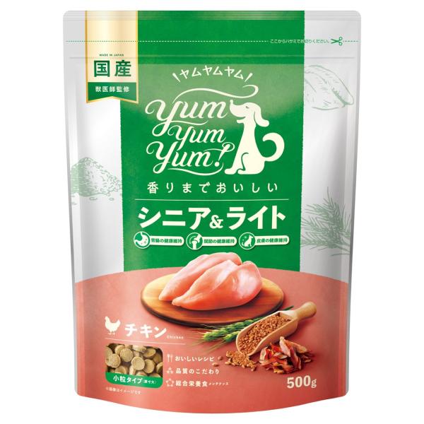 他サイト： yum yum yum ヤムヤムヤム シニア＆ライト チキン 500ｇドライタイプ ドライフード 小粒の商品画像