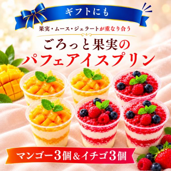 アイスプリン 冷凍スイーツ ギフト パフェ いちご マンゴー 6個セット ムース ジェラード