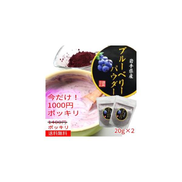 【今だけ特価！1000円ポッキリ】ブルーベリーパウダー20g×2袋【送料無料】道の奥ファームのブルーベリーパウダーは農薬不使用。もちろん合成着色料をはじめとした添加物も不使用です。果実だけを使った、自然の味と風味が楽しめます。美味しくて、安...