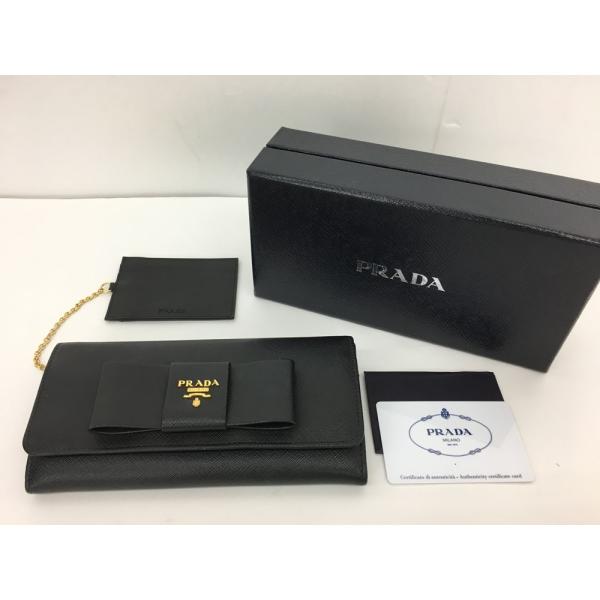 店 中古 美品 Prada 長財布 カードケース付 1mh132 リボン 黒 開催中 Nero Saffiano 箱付き サフィアーノ Fiocco