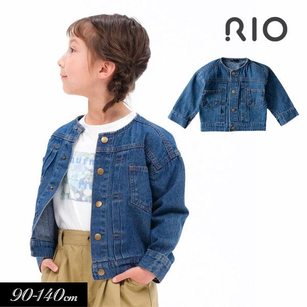 RIO 子供服 ノーカラー デニム ジャケット キッズ 女の子