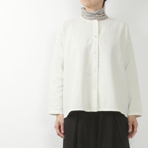evam eva（エヴァムエヴァ） cotton wool no collar shirt E253T164