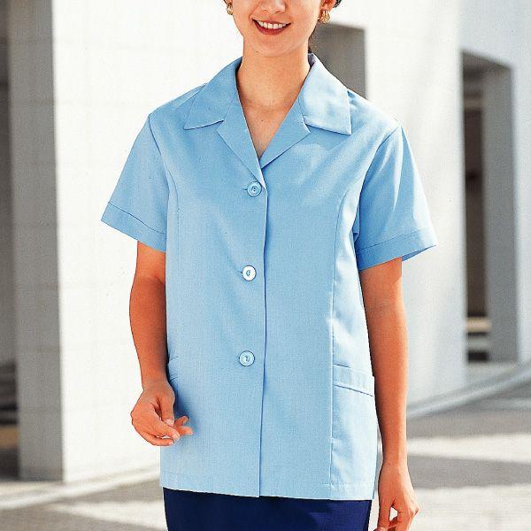 ミドリ安全 女子半袖スモック WS2100 上 サックス 春夏 作業着 作業服