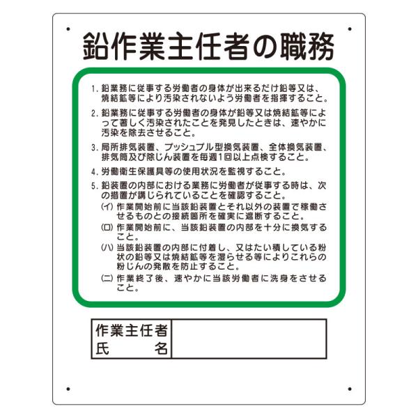 ユニット UNIT 作業主任者職務表示板 356-28B 鉛作業主任者