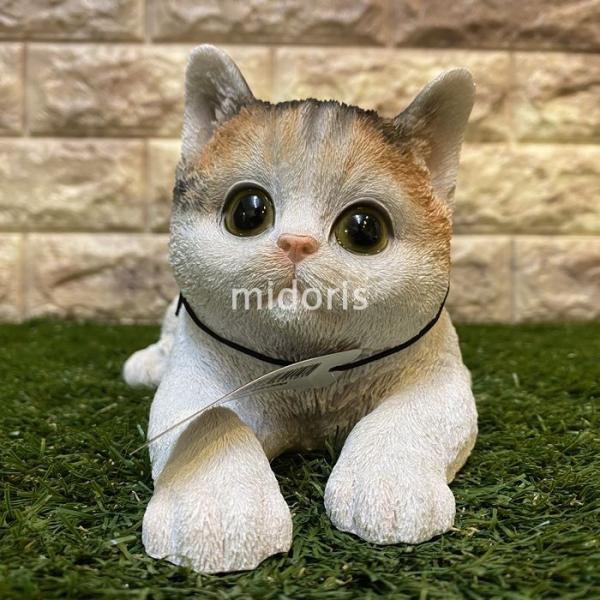 ベニーズキャット リラックス ミケ 猫 置物 可愛い リアル アニマルオブジェ インテリア オーバーのアイテム取扱 雑貨 動物 子猫 庭 仔猫 玄関先 ガーデンオーナメント かわいいネコ