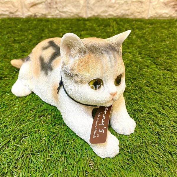 ベニーズキャット リラックス（ミケ ）猫 置物 可愛い リアル アニマルオブジェ インテリア かわいいネコ 動物 子猫 仔猫 ガーデン