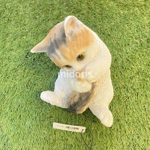 ベニーズキャット しっぽをハムハム ミケ 猫 置物 可愛い リアル アニマルオブジェ 庭 玄関先 仔猫 子猫 かわいいネコ 動物 お買い得 雑貨 インテリア