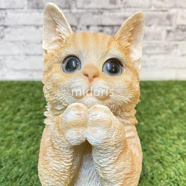 ベニーズキャット ちょーだい 茶トラ白 猫 置物 可愛い リアル アニマルオブジェ 子猫 雑貨 動物 インテリア 仔猫 庭 ガーデンオーナメント 最新 かわいいネコ