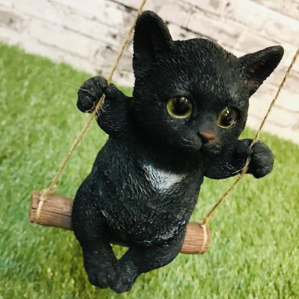 高品質新品 ベニーズキャット ブランコ 黒 猫 置物 可愛い リアル アニマルオブジェ インテリア 玄関先 仔猫 動物 かわいいネコ 雑貨 ガーデンオーナメント 子猫 庭