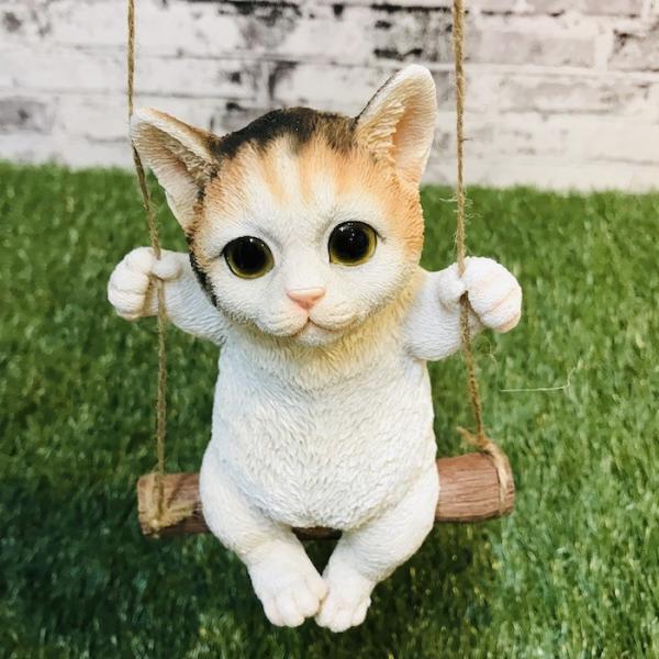 ベニーズキャット ブランコ ミケ 猫 置物 可愛い リアル アニマルオブジェ インテリア かわいいネコ 動物 子猫 仔猫
