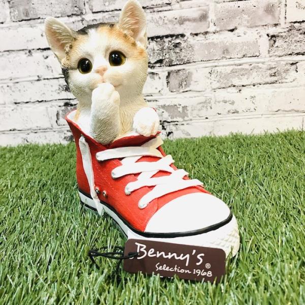 ベニーズキャット シューズイン ミケ 猫 置物 可愛い リアル アニマルオブジェ インテリア かわいいネコ ガーデンオーナメント