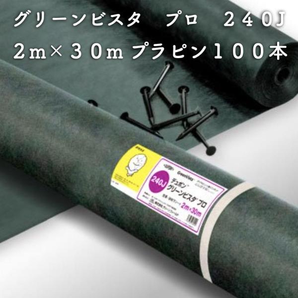 デュポン240jグリーンビスタ防草シート 1m×10m固定用ピン付き midoris_gvpro240-2-30-pin