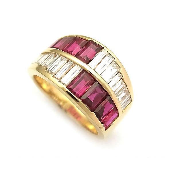緑屋質屋】特選ジュエリー ルビーリング バケットカット 2.15ct K18YG  