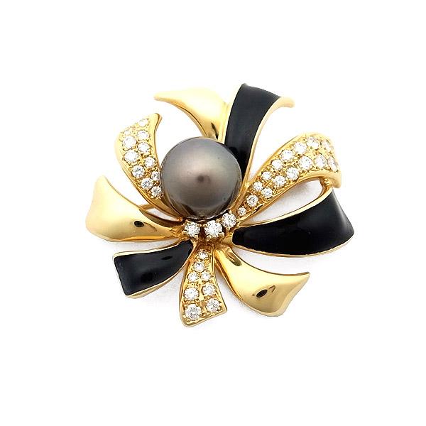 緑屋質屋】田崎(タサキ・TASAKI) ブラックパール ブローチ ダイヤ入り