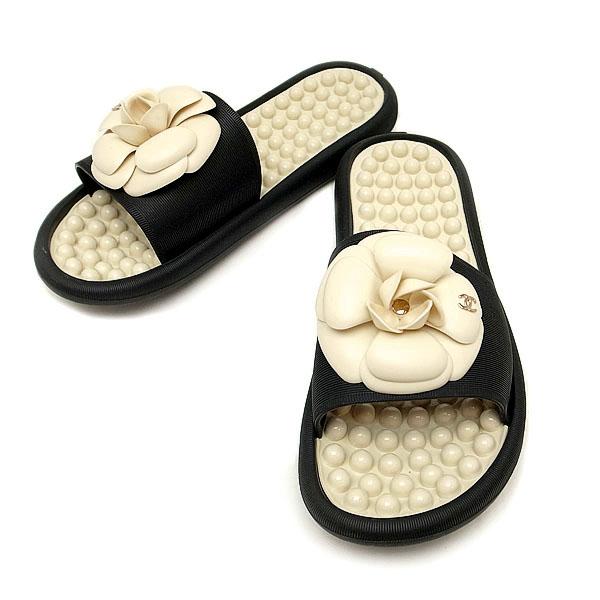 緑屋質屋】シャネル G33803 カメリア ラバー サンダル #37【中古  