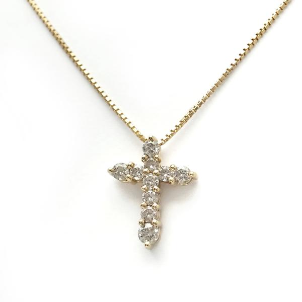 緑屋質屋】特選ジュエリー ダイヤクロスネックレス 0.30ct K18YG【中古  