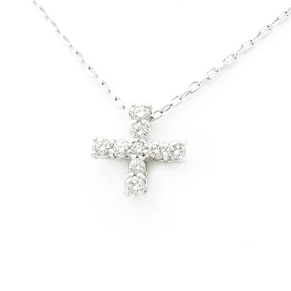 緑屋質屋】ミキモト ダイヤ クロス ネックレス 0.31ct GP-597U K18WG