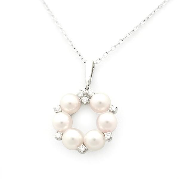 緑屋質屋】ミキモト パール ネックレス 7.3mm ダイヤ入り K18WG/SV925  