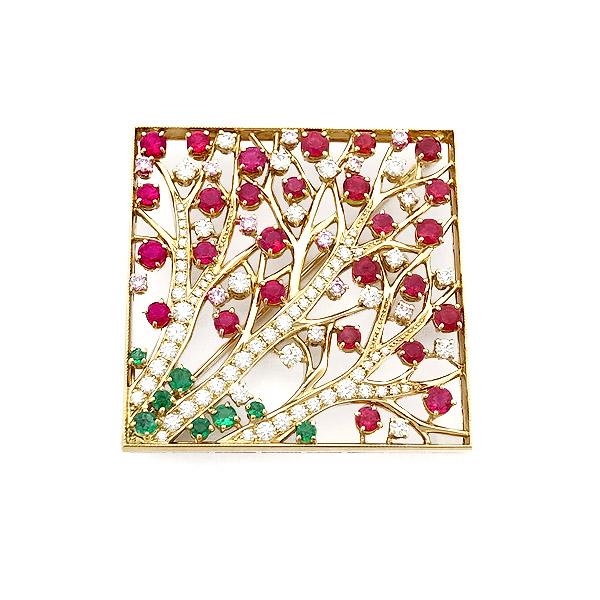 緑屋質屋】ミキモト マルチストーン ブローチ ピンクダイヤ入り ルビー