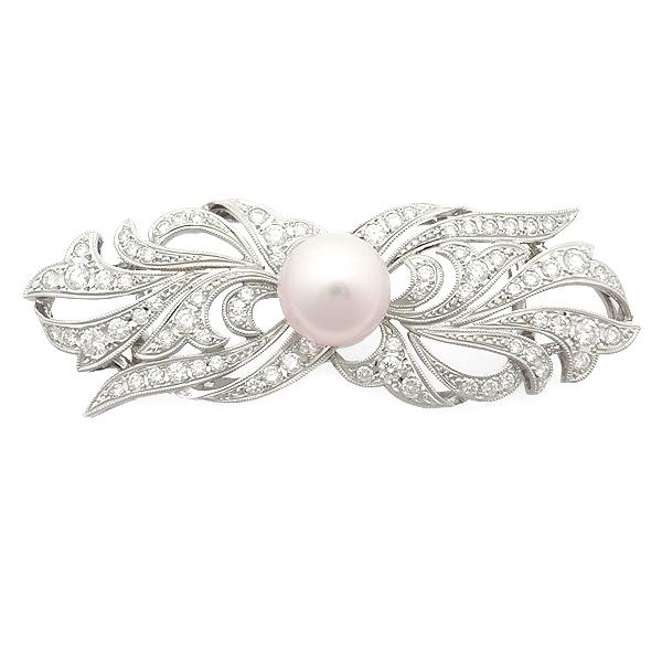 緑屋質屋】ミキモト パール・ダイヤ 帯留め 9.5mm 1.28ct Pt/Ir