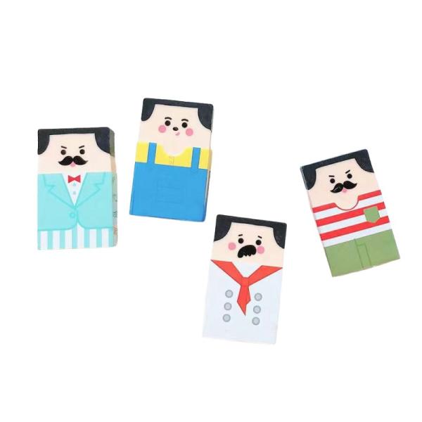 Mies' かわいいおじさんデザイン消しゴム 4個セット ビジネスマン&労働者テーマ 30mm x 50mm 柔らかな質感 文房具 文具 よく消える プレゼント