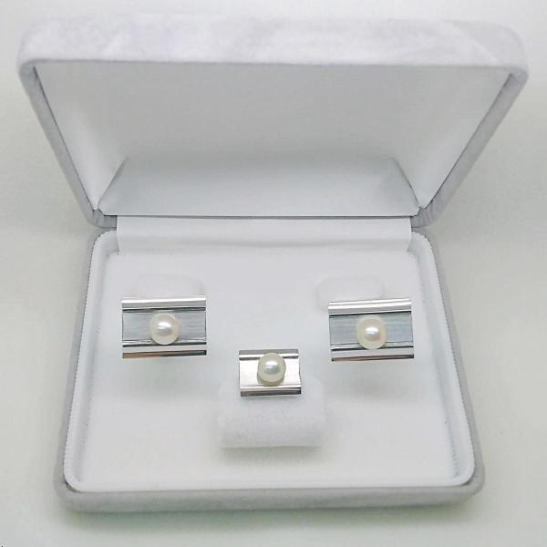 真珠のカフスセット（6.5mm） タイタック タイピン ネクタイ止め