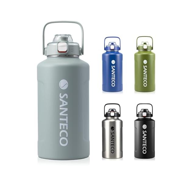 SANTECO 水筒 1900ML 真空断熱 大容量 魔法瓶 保冷 保温 ストロー付き