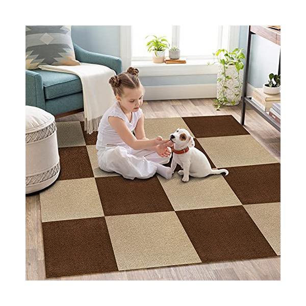 他サイト： 吸着マット ジョイントマット タイルカーペット ずれない 防音 洗える ペット/高齢者の滑り止め対策、30*30cm 40枚 ブラウン濃/淡の商品画像