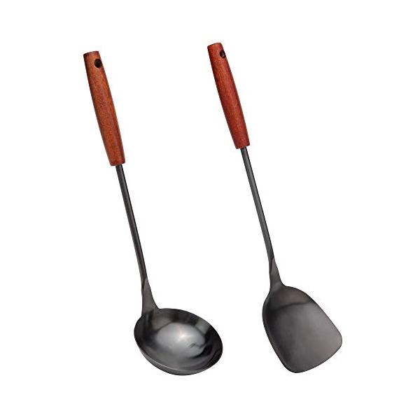 他サイト： 中華鍋用スパチュラとお玉のセット 14.2〜15インチの中華鍋用調理器具 ステンレス製中華鍋用スパチュラ…の商品画像