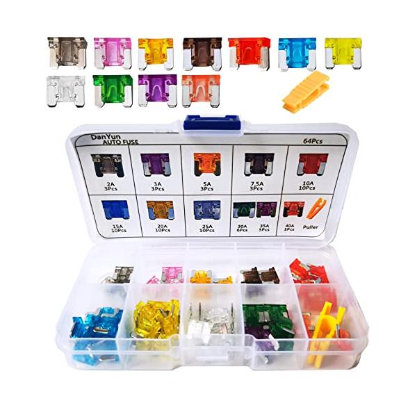 他サイト： DanYun 64個 低背ヒューズ ミニ平型ヒューズ 車ブレードヒューズ 2A 3A 5A 7.5A 10A 15A 20A 25A 30A 3の商品画像