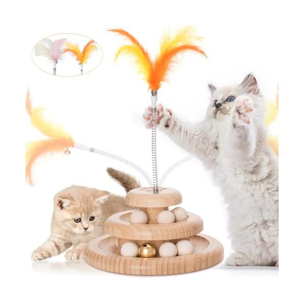 他サイト： 猫 おもちゃ 猫 ボール ぐるぐるタワー ペット用品: 猫遊び用 鈴入りボール タワー 回転 木製おもちゃ猫 玩具  猫 運動不足 ストレス解消の商品画像