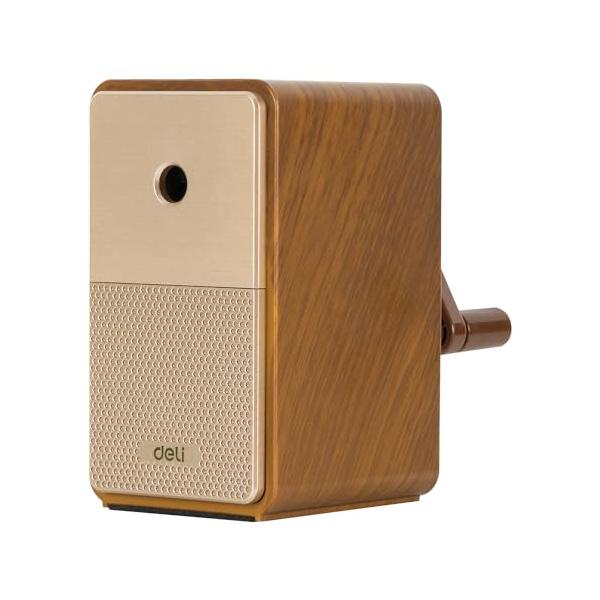 他サイト： deli 鉛筆削り 手動 ミニ 木目調 ブラウン 折れ芯除去機能 芯の5段調整対応 自動ペン送り機能 6.5~8mm多種鉛筆対応 大容量ダストボの商品画像