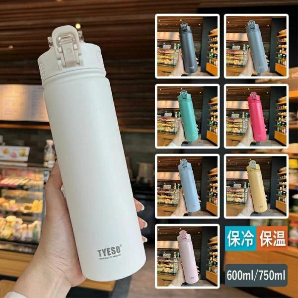 TYESO タンブラー ストロー付き 蓋付き 大容量 ステンレス 二重構造 真空断熱 保温 保冷 おしゃれ ドライブ 車 600ml 750ml 結露しない コーヒータンブラー