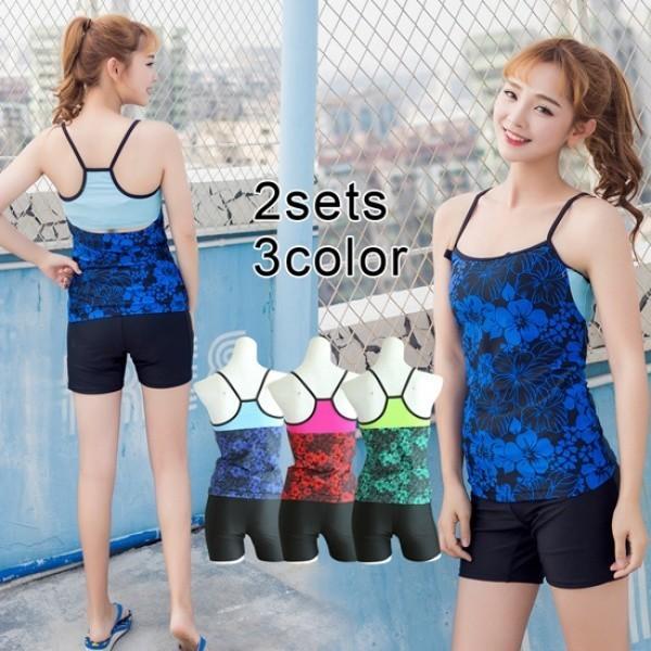 フィットネス水着 上下セット セパレートタイプ キャミソール ショートパンツ ノースリーブ ホットパンツ 短パン スイムウエア レディース 2点セット Cy871 おとりよせ Com 通販 Yahoo ショッピング