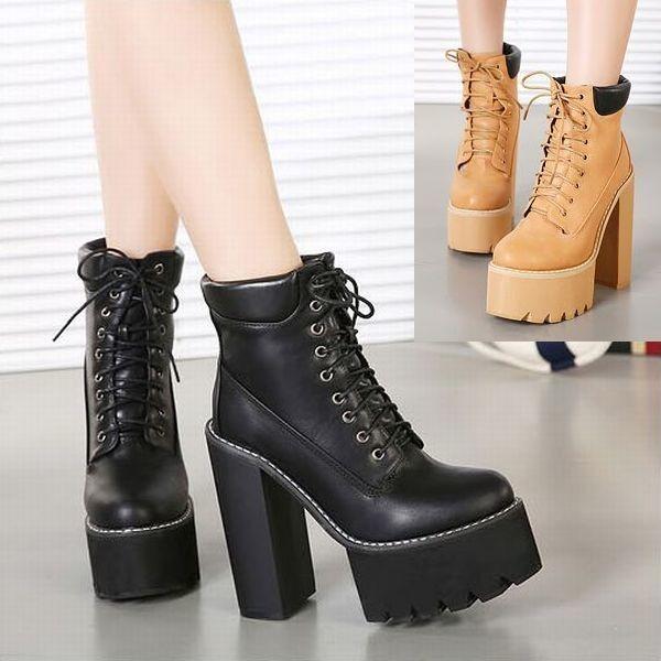 レースアップ ショートブーツ プラットフォームブーツ レディース ブーツ シューズ 靴 チャンキーヒール 太ヒール ハイヒール 14 5cm タンクソ Gjjjh Bk113 おとりよせ Com 通販 Yahoo ショッピング