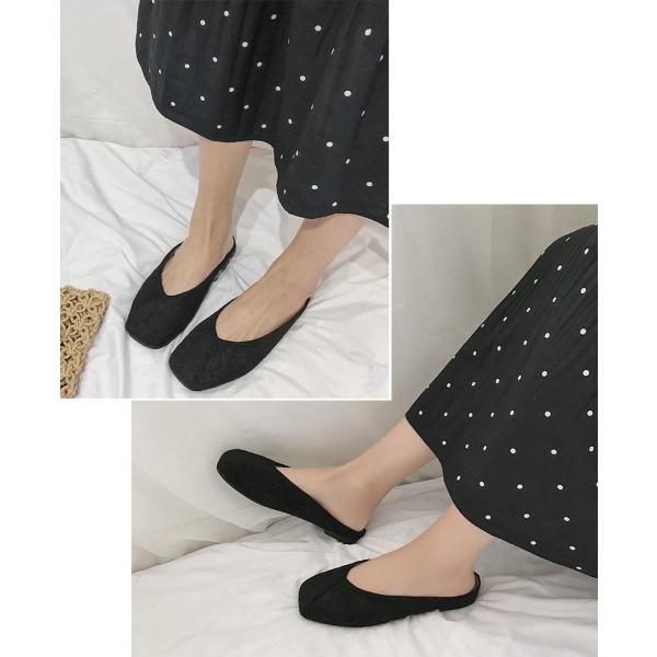 パンプス かかとなし スクエアトゥ ぺたんこ スウェード調 サボサンダル クロッグ レディース 靴 シューズ