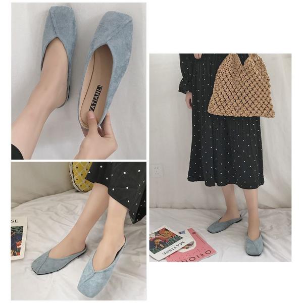 パンプス かかとなし スクエアトゥ ぺたんこ スウェード調 サボサンダル クロッグ レディース 靴 シューズ