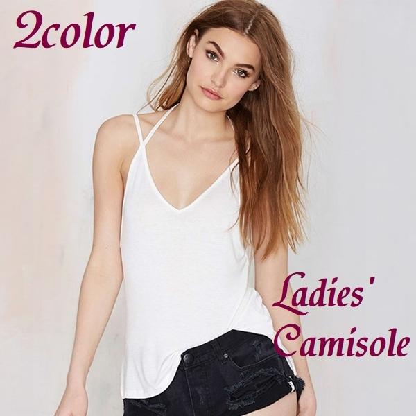 キャミソール レディース 女性用 深vネック 袖なし ノースリーブ トップス 無地 肩ひも2本 背中開き インナー セクシー シンプル おしゃれ カジ Top おとりよせ Com 通販 Yahoo ショッピング