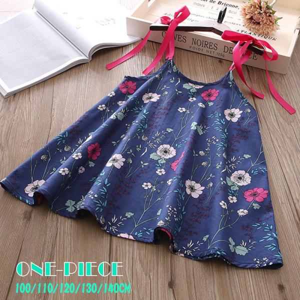 子供服 キッズ服 キッズウェア ワンピース ノースリーブ キャミソールワンピース 肩紐リボン 花柄 女の子 夏服 ビーチ 海 かわいい おしゃれ 紺色 Top 526 おとりよせ Com 通販 Yahoo ショッピング