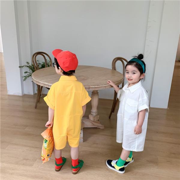 つなぎ ジャンプスーツ 半袖 半ズボン キッズ ベビー 作業服 ...