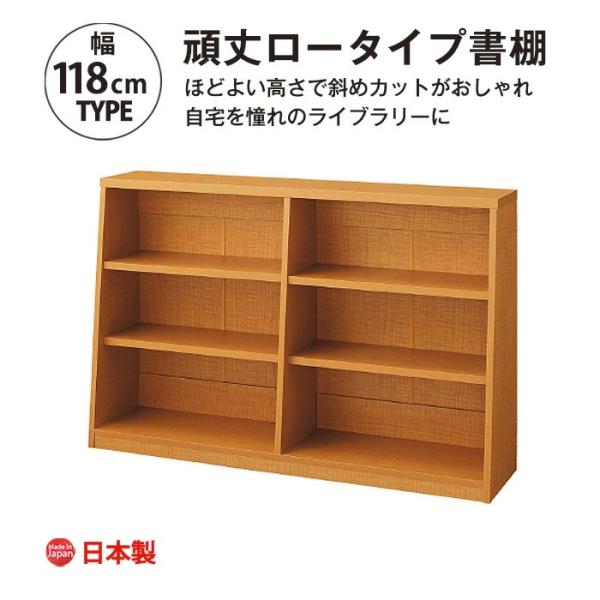 頑丈ロータイプ書棚　幅118cm　文庫本、コミック、単行本、DVD、実用書、雑誌、百科事典　送料無料　日本製