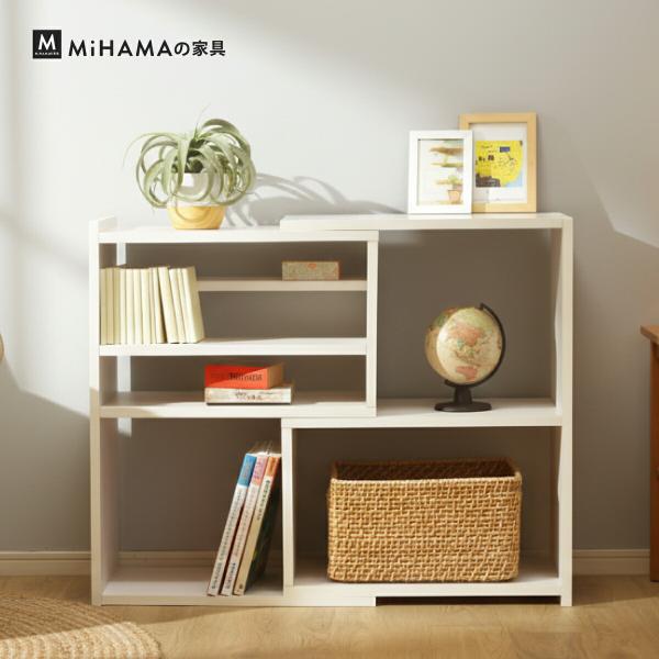 伸縮式ブックシェルフ 2段 幅60〜93cm 本棚 伸縮 増やせる 間仕切り 推し活 幅60cm 奥行30cm 高さ79cm リビング 絵本 図鑑 収納 mihama