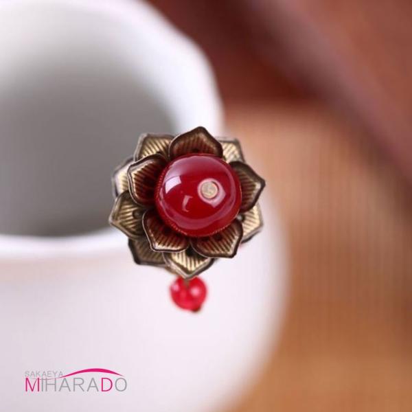 一本 かんざし 天然石 紅玉 アンティーク風 洋服にも使える簪 : 栄屋