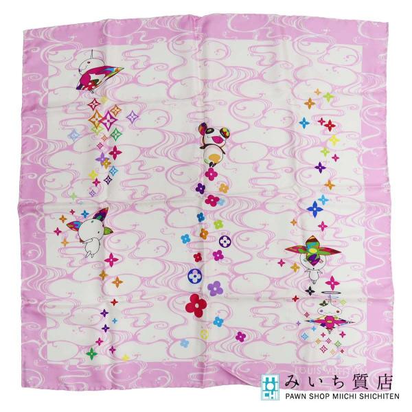 ⭐️極美品⭐️ルイヴィトン　村上隆コラボ　カレ・ウェーブ　スカーフ　水色 ⭐️極美品⭐️ルイヴィトン 村上隆コラボ カレ・ウェーブ