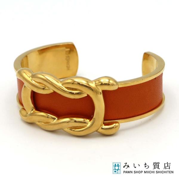 質屋 HERMES エルメス ノット バングル レザー オレンジ ゴールド