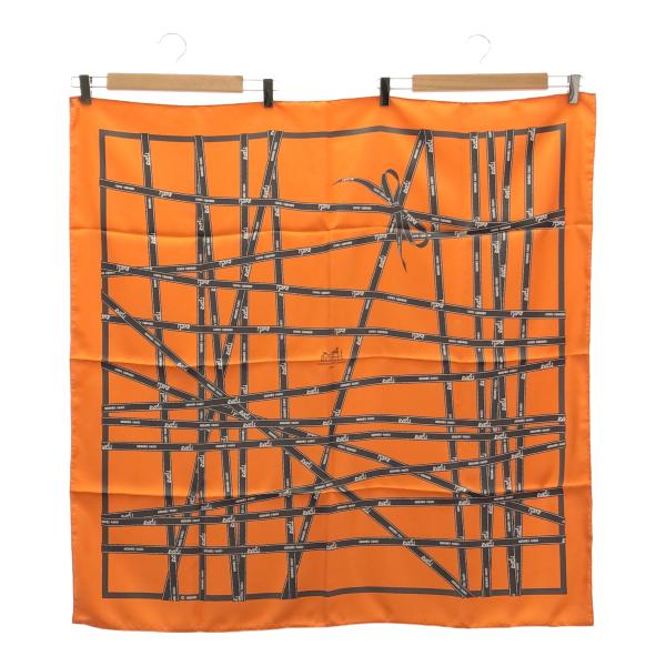 質屋 HERMES エルメス カレ90 ボルデュック リボン柄 BOLDUC シルク100