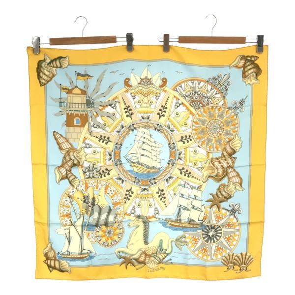 質屋 エルメス HERMES カレ90 L'AIR MARIN 海風 スカーフ 黄色 H5147