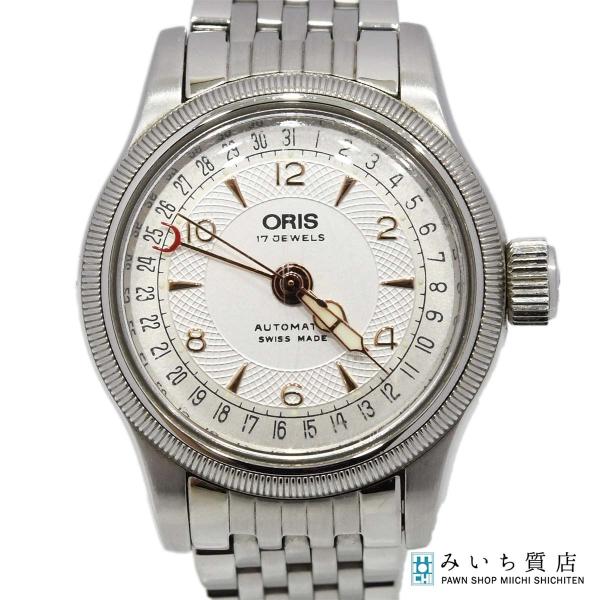 質屋 稼働 腕時計 ORIS オリス 7550 ポインターデイト 17石 自動巻き 裏スケ シルバー色文字盤 レディース J380 みいち質店