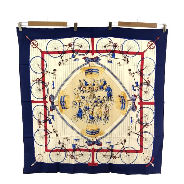 【美品】HERMES エルメス カレ90 LES BECANES 自転車 ブルー 質屋 エルメス HERMES カレ90 LES BECANES 自転車 スカーフ ブルー
